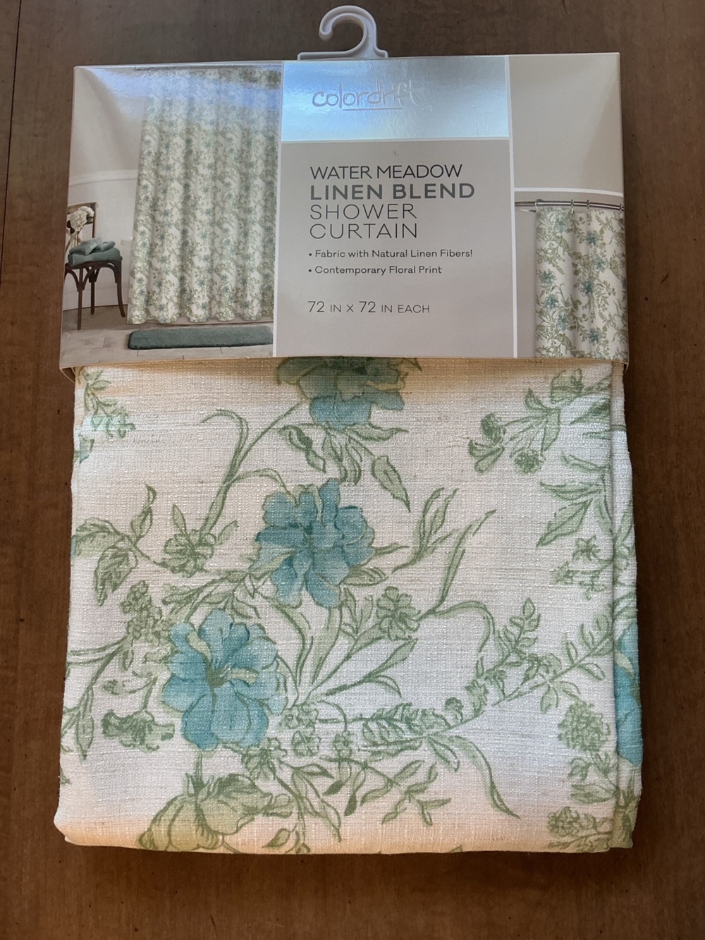 Water Meadow Linen Blend Shower Curtain - Cream with Blue & Green Floral